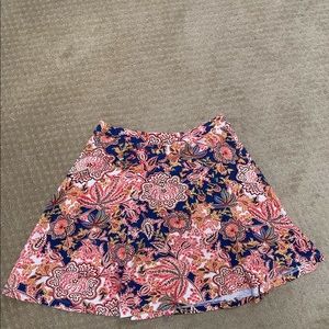 Coral/navy blue paisley skater skirt